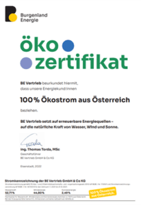 BECOM-Group Ökozertifikat 100% Ökostrom